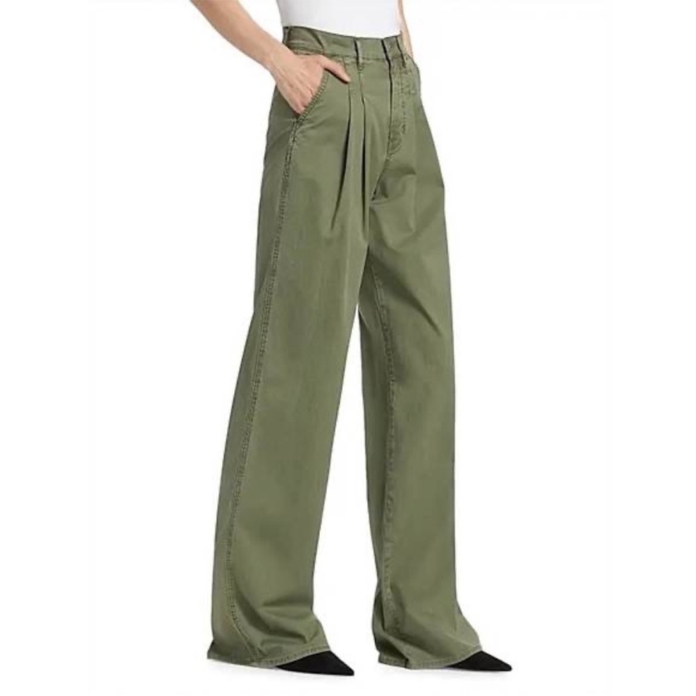 Veronica Beard Mia Pleated Wide-Leg Trouser in Stone Army Size 31